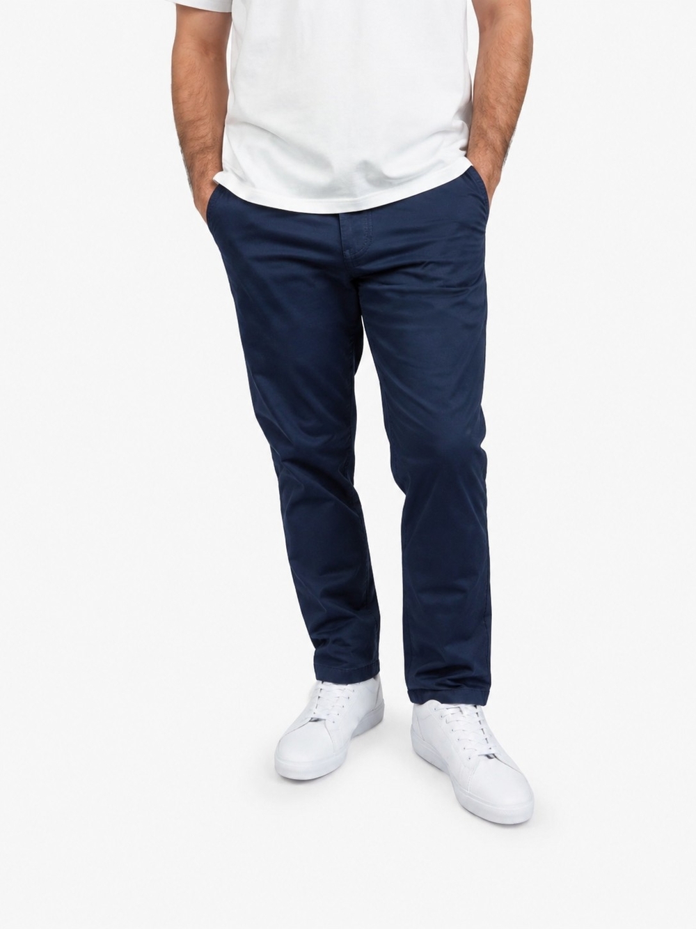Men's Cotton Navy Chino Pants - Stretch Straight Fit | Size 34x28